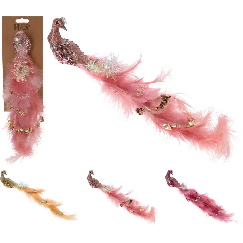 Στολίδι παγώνι ροζ με glitter και πούπουλα 9Χ24cm Στολίδι παγώνι ροζ με glitter και πούπουλα 9Χ24cm