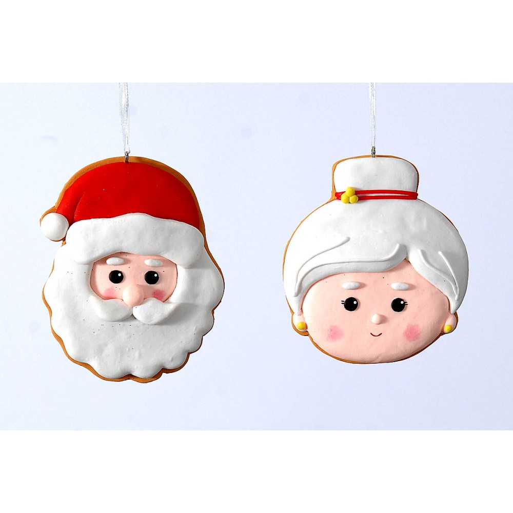 Στολίδι μπισκότα Mr and Mrs Santa 10cm σε δύο σχέδια