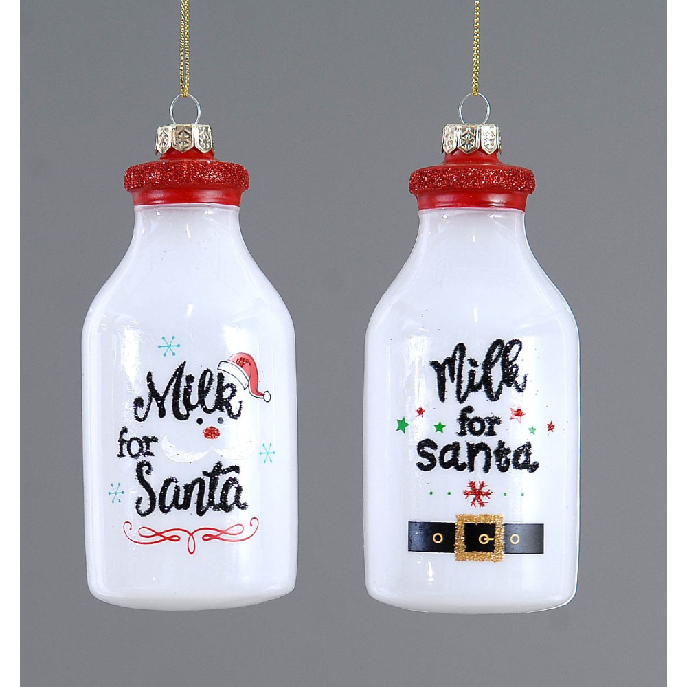 Γυάλινο στολίδι μπουκαλάκι γάλα Milk For Santa 13cm σε δύο σχέδια Γυάλινο στολίδι μπουκαλάκι γάλα Milk For Santa 13cm σε δύο σχέδια