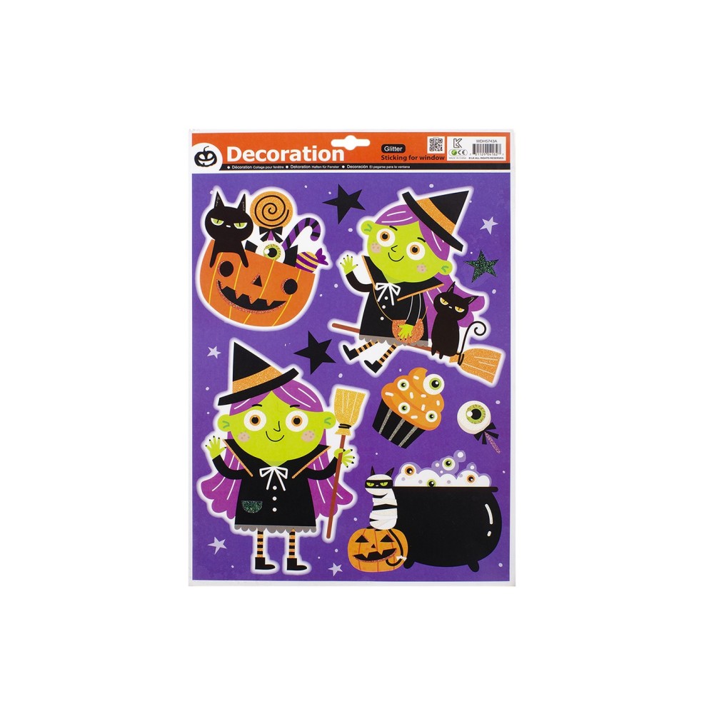 Αυτοκόλλητα παραθύρου Halloween με Glitter σε 2 σχέδια.