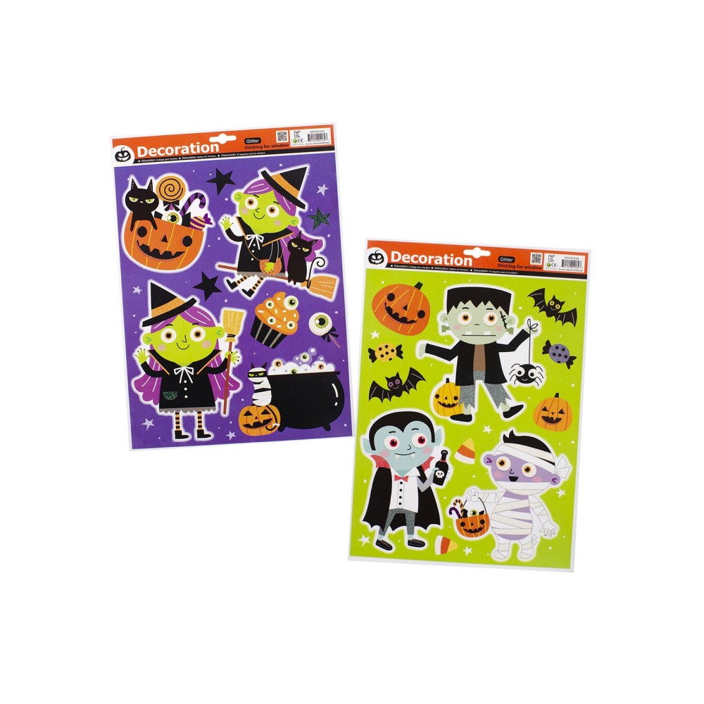 Αυτοκόλλητα παραθύρου Halloween με Glitter σε 2 σχέδια. Αυτοκόλλητα παραθύρου Halloween με Glitter σε 2 σχέδια.