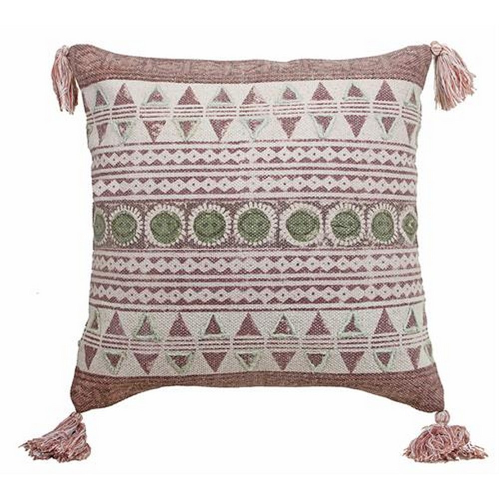 Μαξιλάρι cotton με φουντίτσες ροζ/πρασινο ,50x50cm Μαξιλάρι cotton με φουντίτσες ροζ/πρασινο ,50x50cm