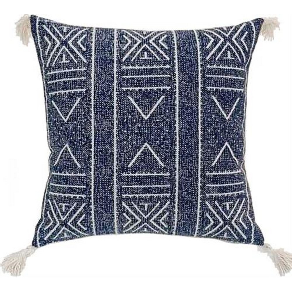 Μαξιλάρι cotton με φουντίτσες, εθνικ σχ.,μπλε,50x50cm Μαξιλάρι cotton με φουντίτσες, εθνικ σχ.,μπλε,50x50cm