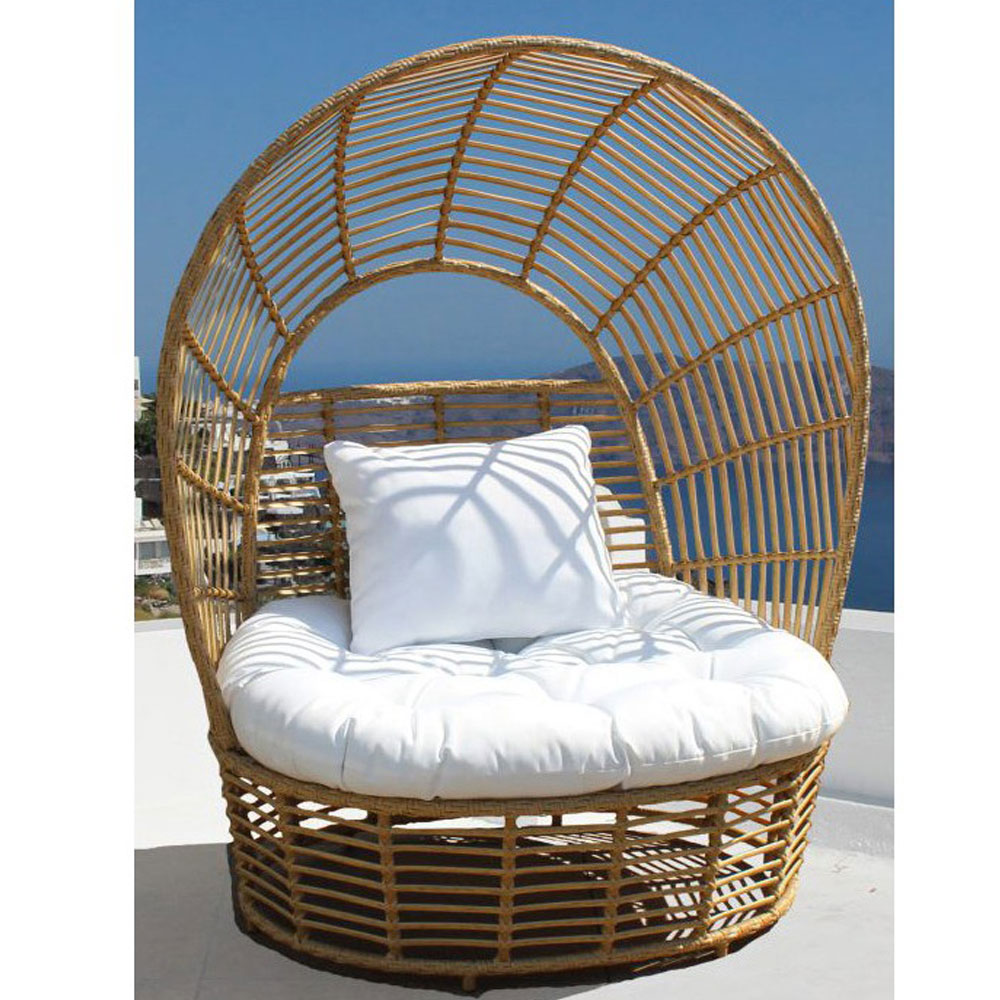 Daybed Belfast φυσικό χρώμα rattan με λευκό μαξιλάρι