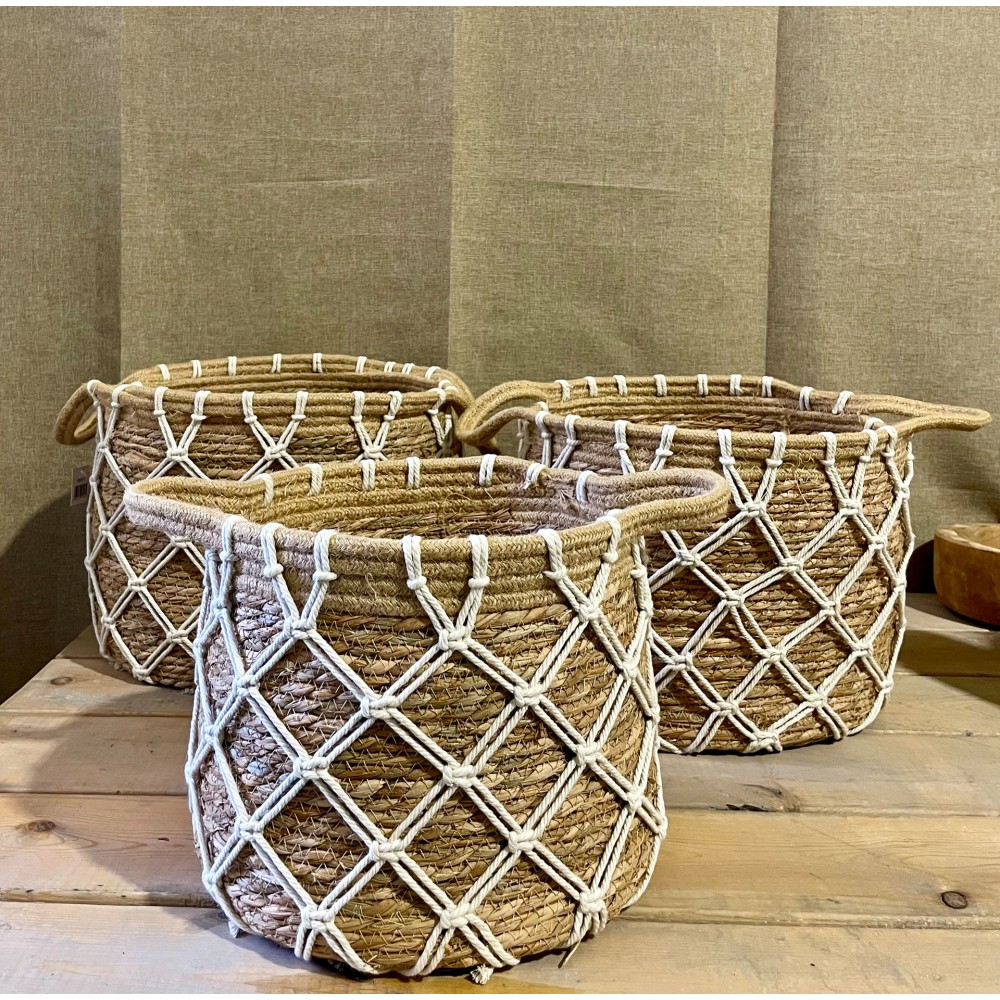 Καλάθι boho style ψάθινο Set 3τεμ