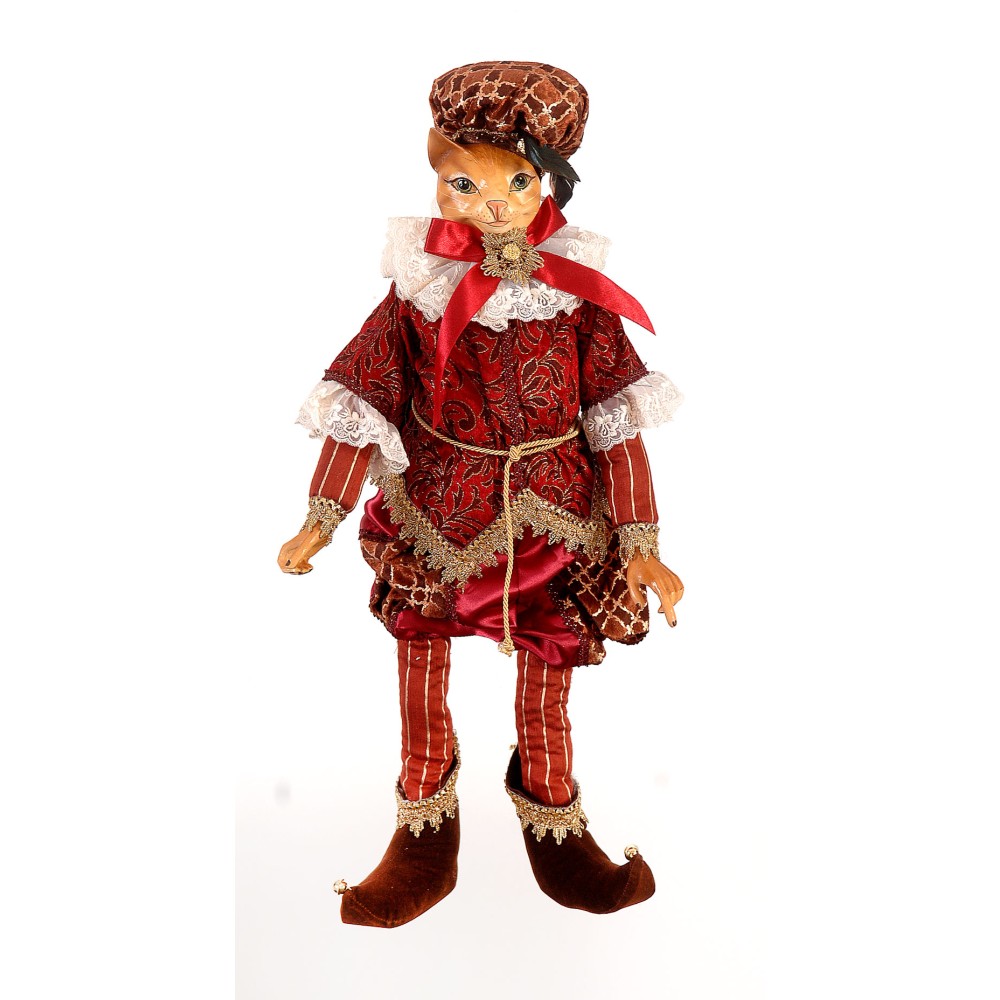Διακοσμητικός Mr Jester γάτος καθιστός μπορντώ χρυσό 60εκ Διακοσμητικός Mr Jester γάτος καθιστός μπορντώ χρυσό 60εκ