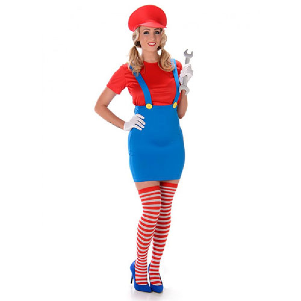 Supermario γυναικεία στολή υδραυλικού για ενήλικες