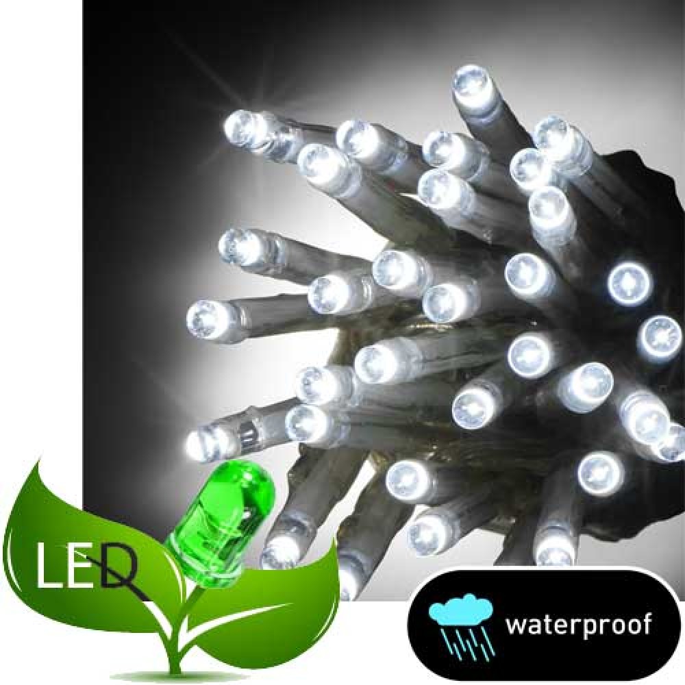 100 Λαμπάκια LED Επεκτεινόμενα Χωρίς Μετασχηματιστή Πράσινο καλώδιο Λευκό ψυχρό φως