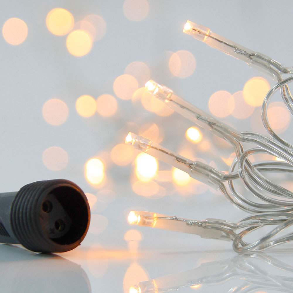 200 Λαμπάκια LED με επέκταση διάφανο καλώδιο λευκό θερμό soft  φως