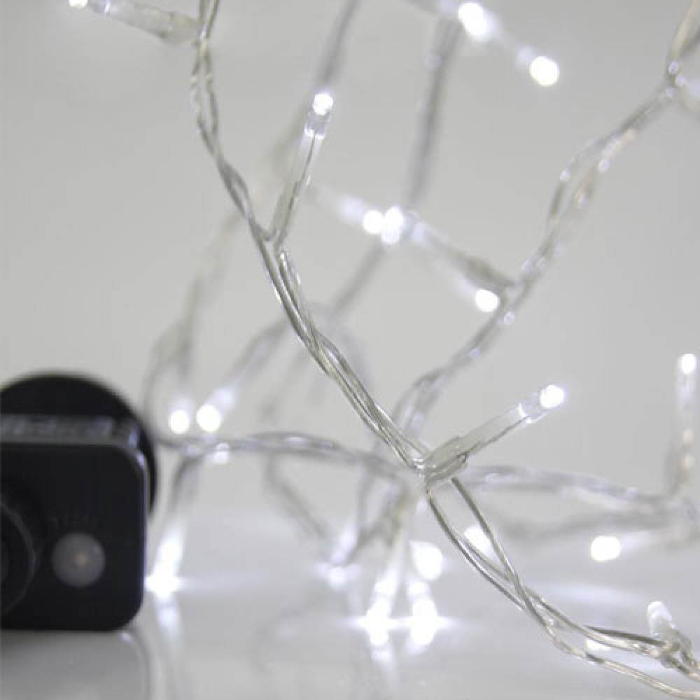 100 Λαμπάκια LED Επεκτεινόμενα με Μετασχηματιστή Διάφανο καλώδιο με Λευκό(του πάγου) λαμπάκι(6000-10000kelvin)